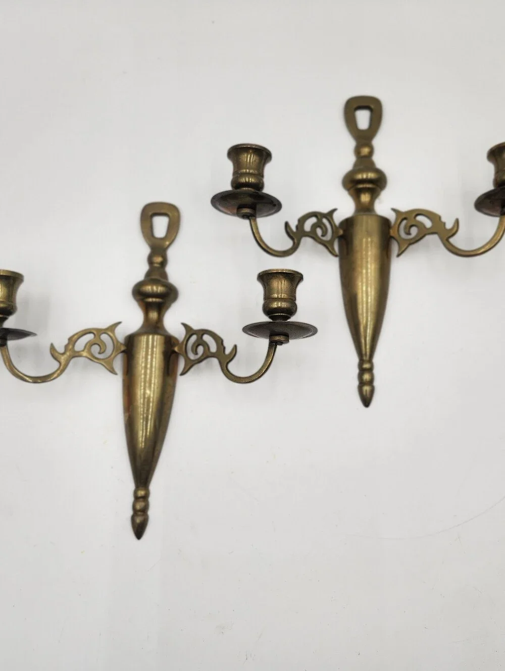 vintage antique brass double-arm wall sconces candle holder traditional colonial